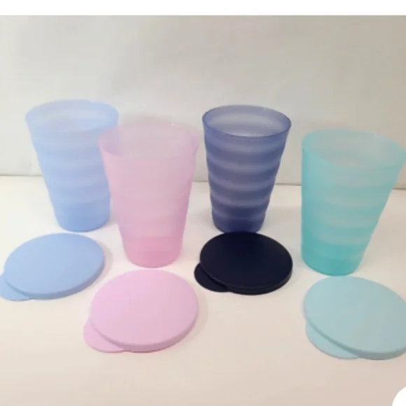 Tupperware Impressions 16oz. Tumblers. Set of 4 with matching liquid tight seals
